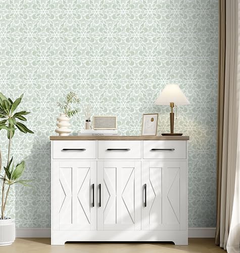 EeeComing Green Peel and Stick Wallpaper Modern Contact Paper Boho Wall Paper Floral Removable Wallpaper for Bedroom Self Adhesive Roll for Countertop Cabinet Drawer Vinyl 118.1” x17.3” - Image 5