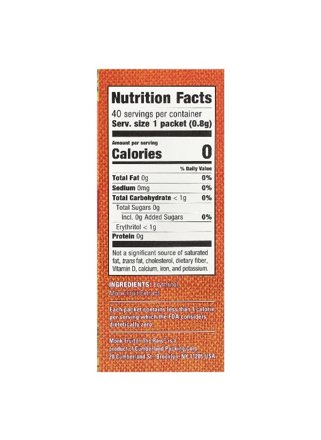In the Raw, Monk Fruit In The Raw®, Zero Calorie Sweetener, 40 Packets, 1.12 oz (32 g)