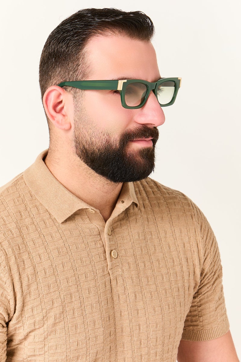 Palm Angels Men PERI101 UV Protection Square Sunglasses, Green - Image 2