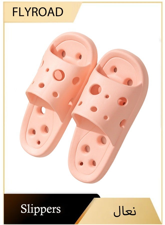 فلاي رود نعال تشيز للجنسين، نعال حمام مضادة للانزلاق، نعال صيفية سريعة الجفاف بفتحة تصريف، نعال منزلية لطيفة (وردي، مقاس 38-39) - Image 1