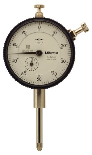 Mitutoyo 2416S-10 Dial Indicator, #4-48 UNF Thread, 3/8" Stem Dia., Lug Back, White Dial, 0-100 Reading, 57mm Dial Dia., 0-1" Range, 0.001" Graduations, +/-0.002" Accuracy - Image 1