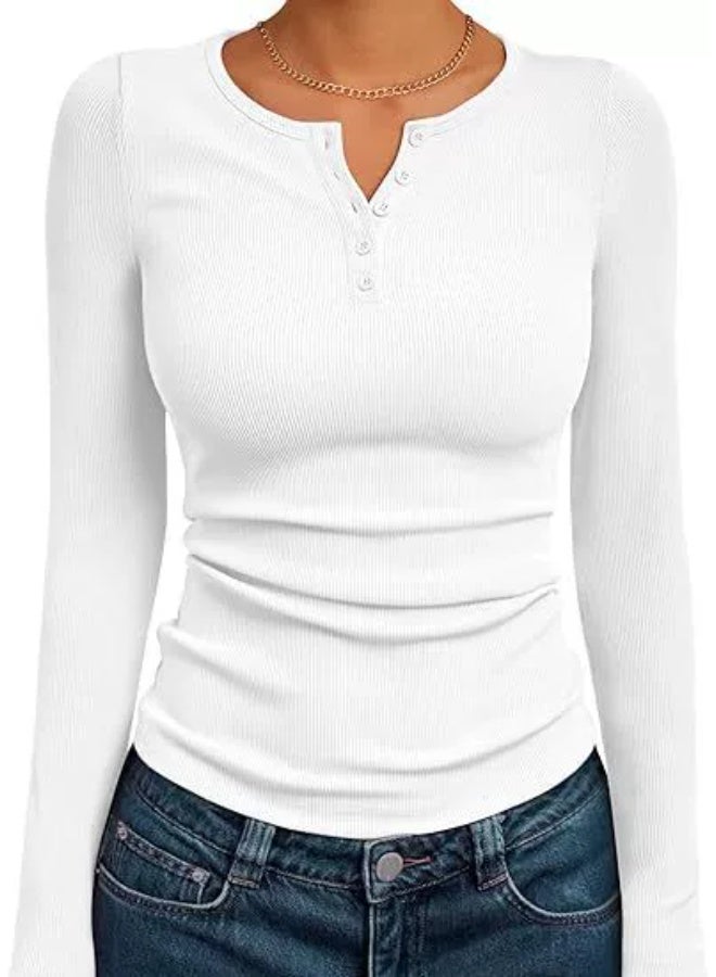 general Trendy Queen Long Sleeve Shirts for Women Henley Ribbed Fall Tops Dressy Business Casual Teen Girl Winter Cute Basic Tees - Image 1