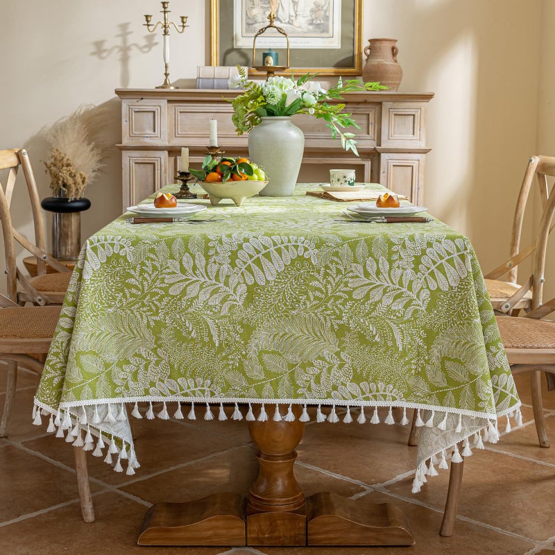 AIRCOWRIE Cotton Linen Tablecloth for Rectangle Tables, Heavy Duty Wrinkle Free Water Resistant Washable Cloth Dining Table Cover for Kitchen and Outdoor Use(Green Plant, 54â€Ã—78â€, Rectangle) - Image 1