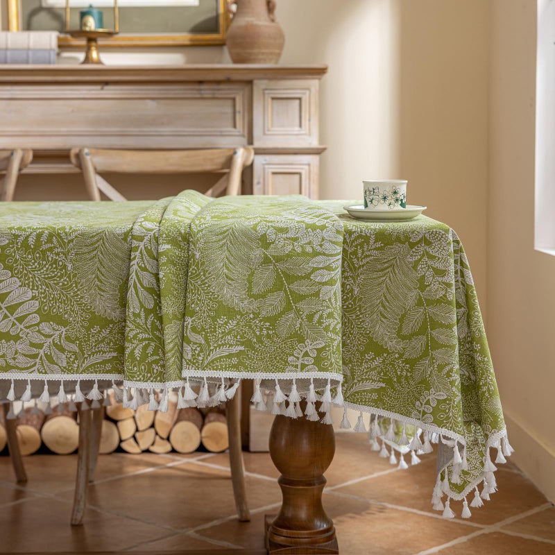 AIRCOWRIE Cotton Linen Tablecloth for Rectangle Tables, Heavy Duty Wrinkle Free Water Resistant Washable Cloth Dining Table Cover for Kitchen and Outdoor Use(Green Plant, 54â€Ã—78â€, Rectangle) - Image 5