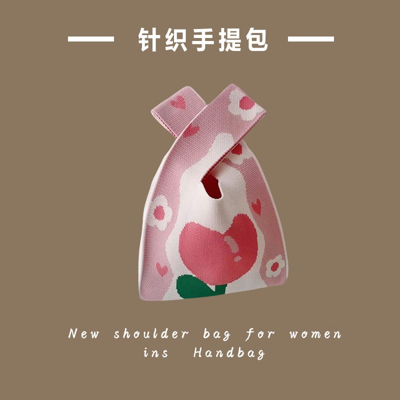 New Ins Internet Trendy Women'S Bag Knitted Bag Trendy Handbag Women'S Knitted Wool Bucket Bag Hand Carrying Casual Tote Bag - Image 4