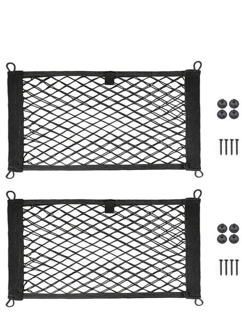 [2 Pack] Large Cargo Net for Trunk, RV, Boats Storage Mesh Pocket Net with 4 Mounting Screw and Built-in Hooks 19" x 9.8" inch