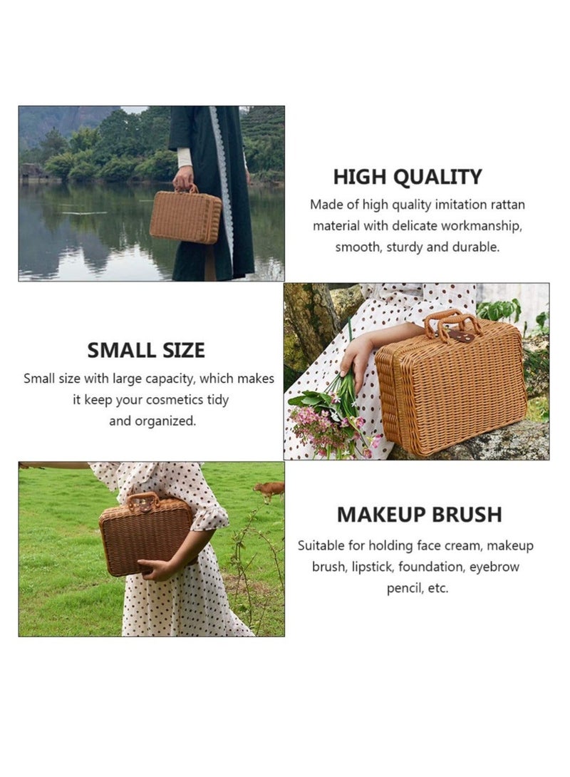Generic Picnic Basket, Liner Rattan Storage Basket Vintage Rattan Handbag Rustic Picnic Basket Makeup Storage Case for Camping, Wedding, Gift  - Image 2