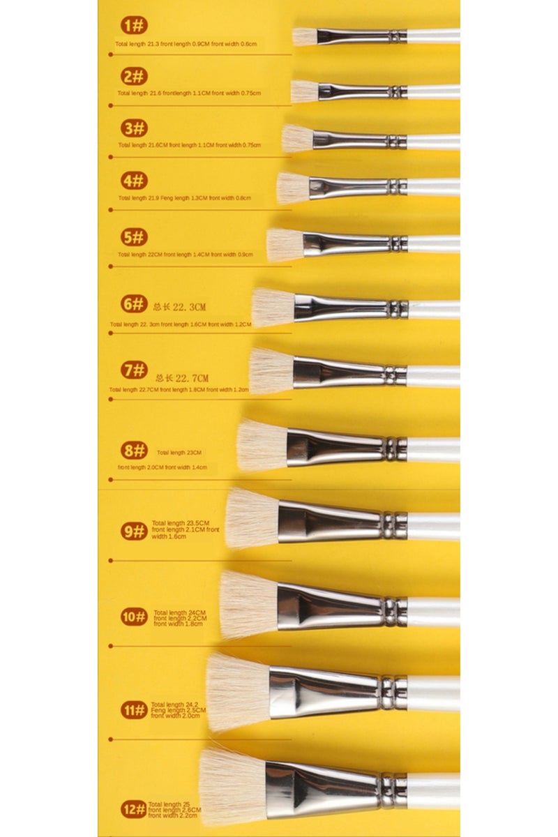 erorex 6 pcs Short rod flat head wool set watercolor oil brush soft hair painting brush children's begin... - Image 2