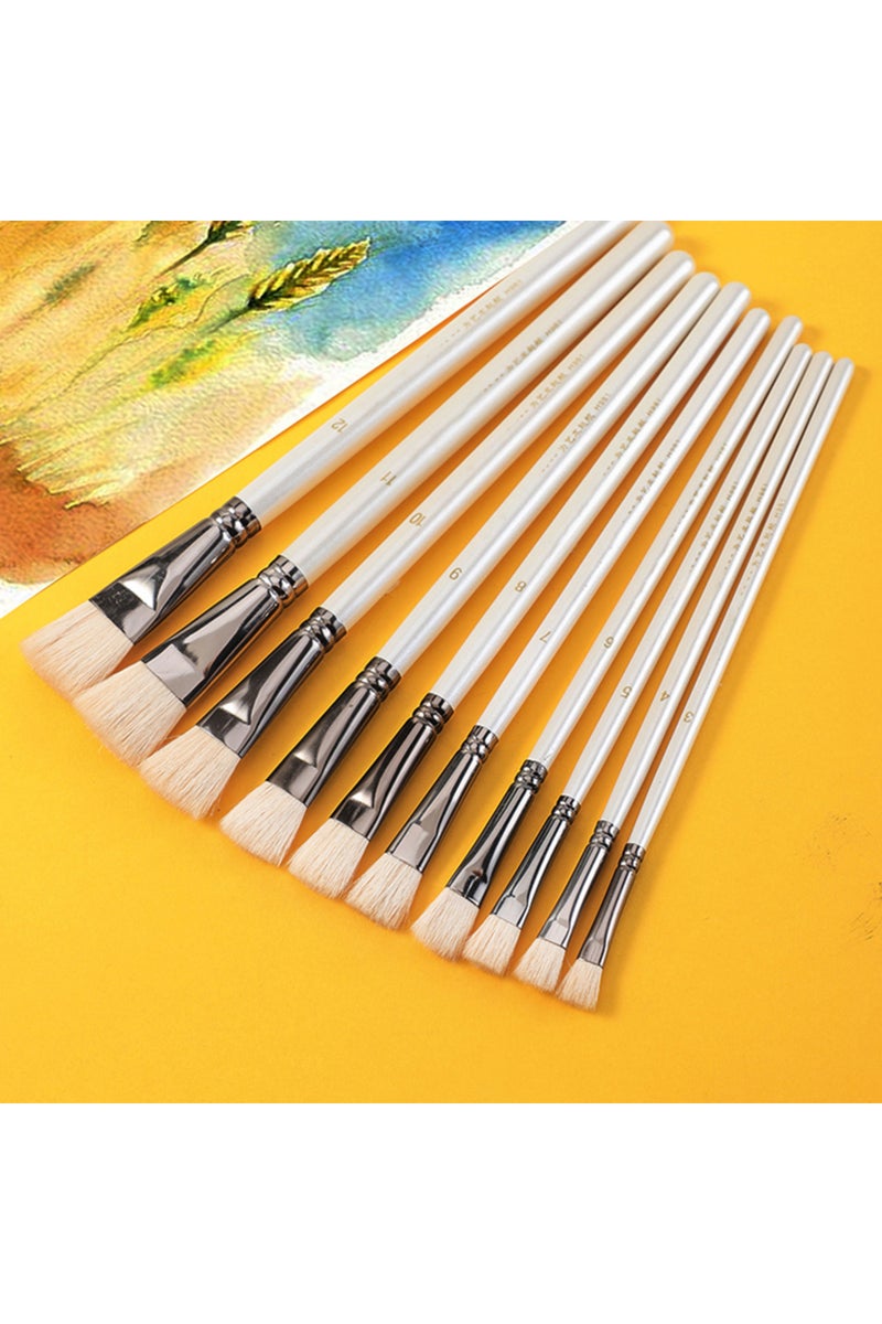 erorex 6 pcs Short rod flat head wool set watercolor oil brush soft hair painting brush children's begin... - Image 1