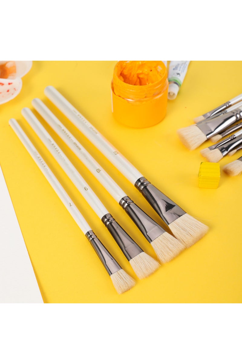 erorex 6 pcs Short rod flat head wool set watercolor oil brush soft hair painting brush children's begin... - Image 5