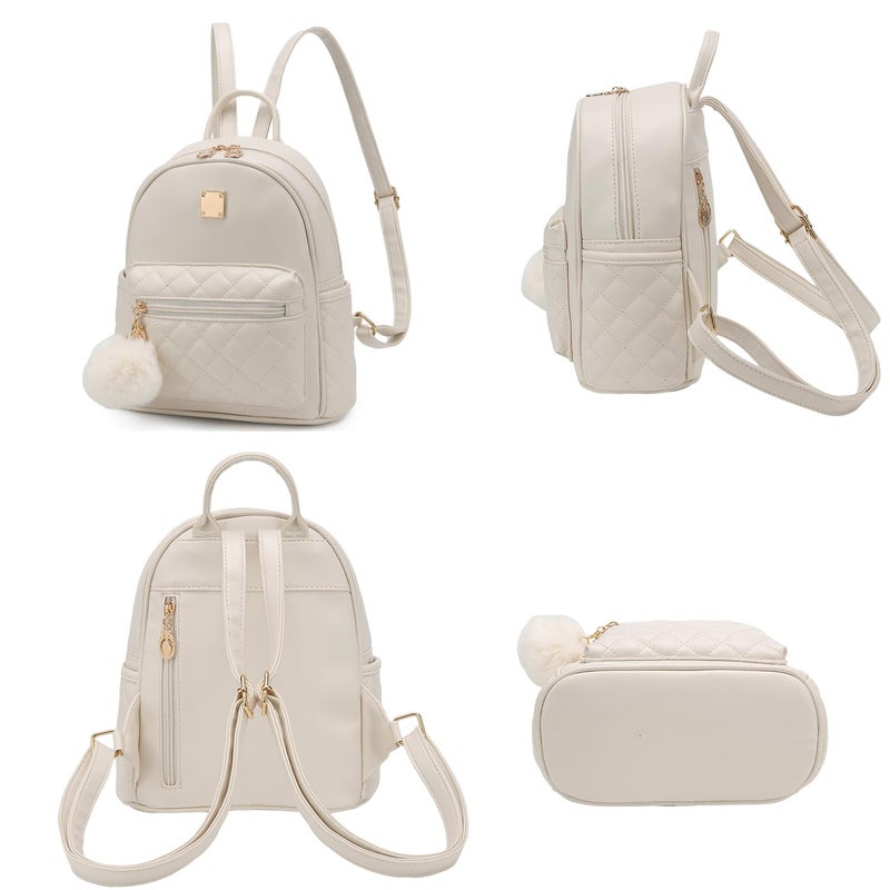 Barsine Girls Fashion Mini Backpack Purse Small Cute Plaid Leather Women Backpacks Little Bag (Ivory) - Image 3