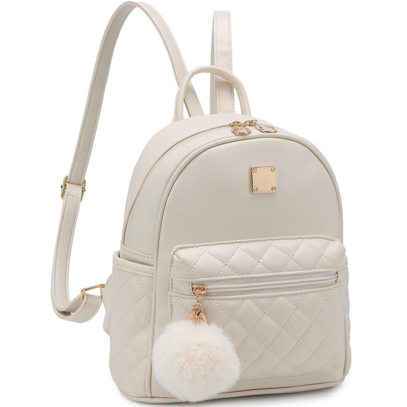 Barsine Girls Fashion Mini Backpack Purse Small Cute Plaid Leather Women Backpacks Little Bag (Ivory) - Image 1