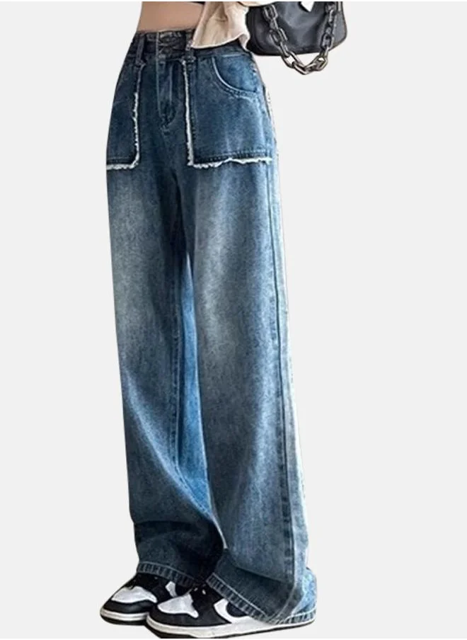 يونيكي Blue Cotton Relaxed Fit High-Rise Jeans