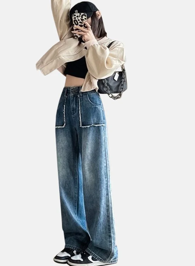 يونيكي Blue Cotton Relaxed Fit High-Rise Jeans