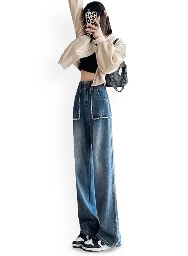 يونيكي Blue Cotton Relaxed Fit High-Rise Jeans