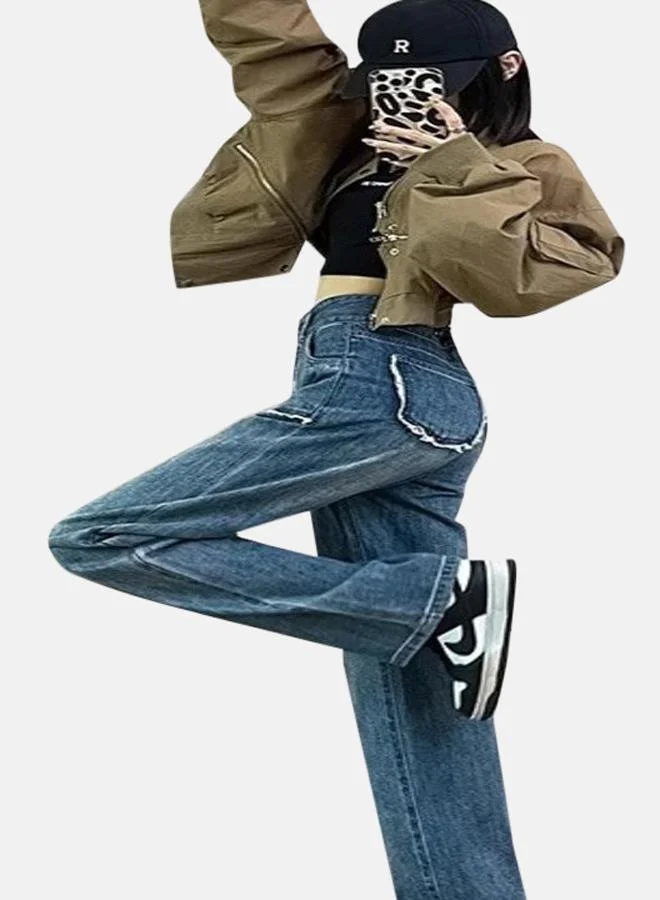يونيكي Blue Cotton Relaxed Fit High-Rise Jeans