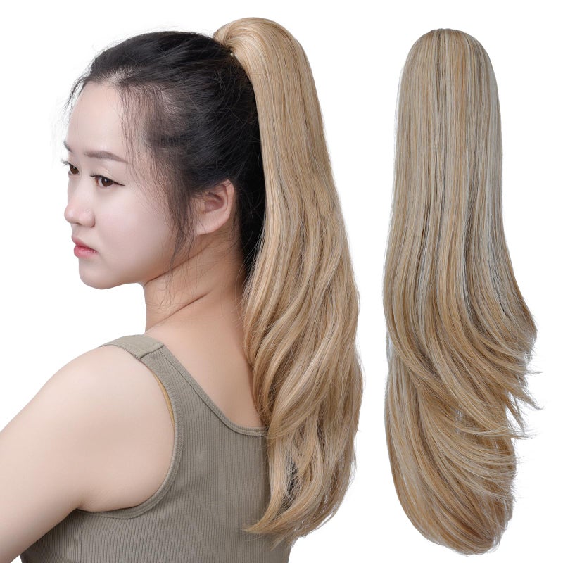 SYXLCYGG Clip in Ponytail Hair Clip Claw Blonde Ponytails Extension Straight 18 43 OZ Synthetic Fake Hair piece Like Real Fluffy Yaki