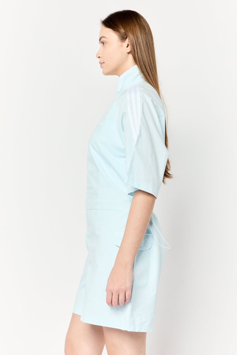adidas Originals Women Sportswear Fit Short Sleeve Outdoor Poplin Playsuit, Sky Blue  - Image 2