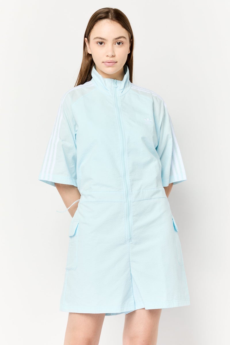 adidas Originals Women Sportswear Fit Short Sleeve Outdoor Poplin Playsuit, Sky Blue  - Image 1