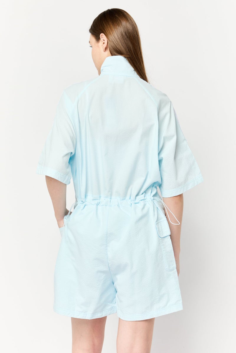 adidas Originals Women Sportswear Fit Short Sleeve Outdoor Poplin Playsuit, Sky Blue  - Image 3