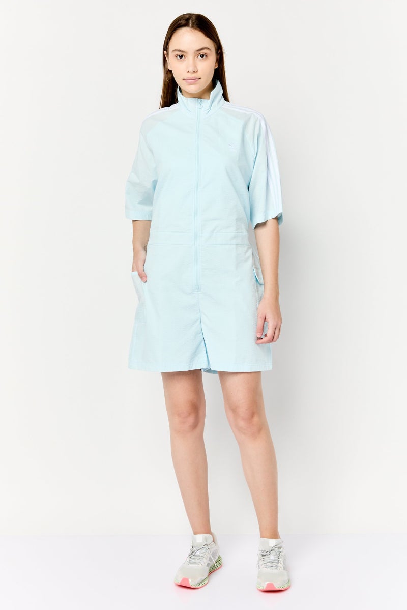 adidas Originals Women Sportswear Fit Short Sleeve Outdoor Poplin Playsuit, Sky Blue  - Image 4