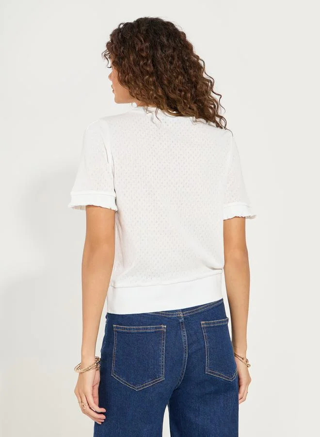 Styli Pointelle Knit Top with Lettuce Edge