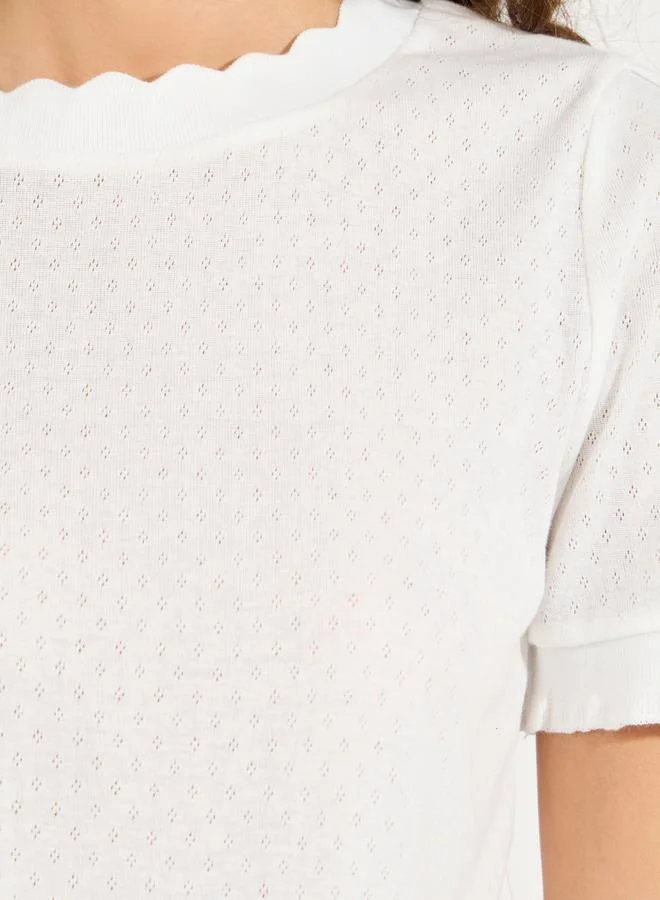 Styli Pointelle Knit Top with Lettuce Edge
