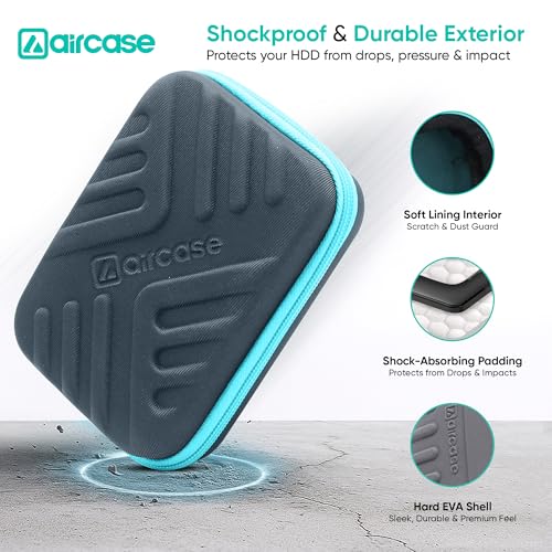AirCase 2.5 Inch External Hard Drive Case with Shockproof EVA Hardshell & Soft Lining | Travel Organizer Pouch with Mesh Pocket, Zipper Closure for HDD/SSD, Earphones, Charger & Gadgets(Grey) - Image 2