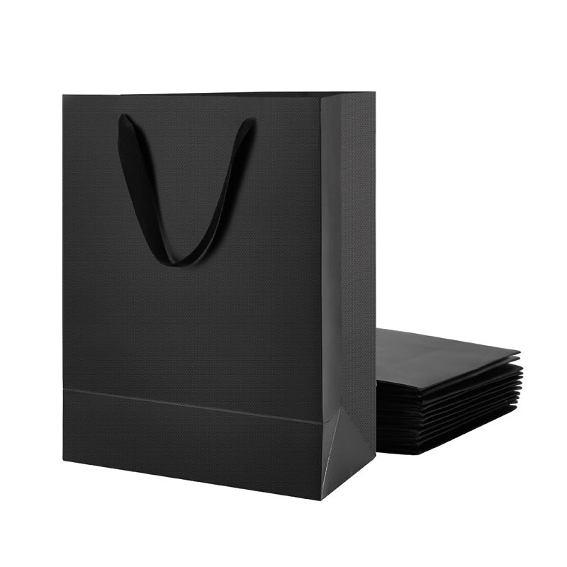 MALICPLUS 12 Large Gift Bags 10x5x13 Inches, Premium Matte Black Large Gift Bags with Handles for All Occasions (Grain Textured Finish) - Image 1