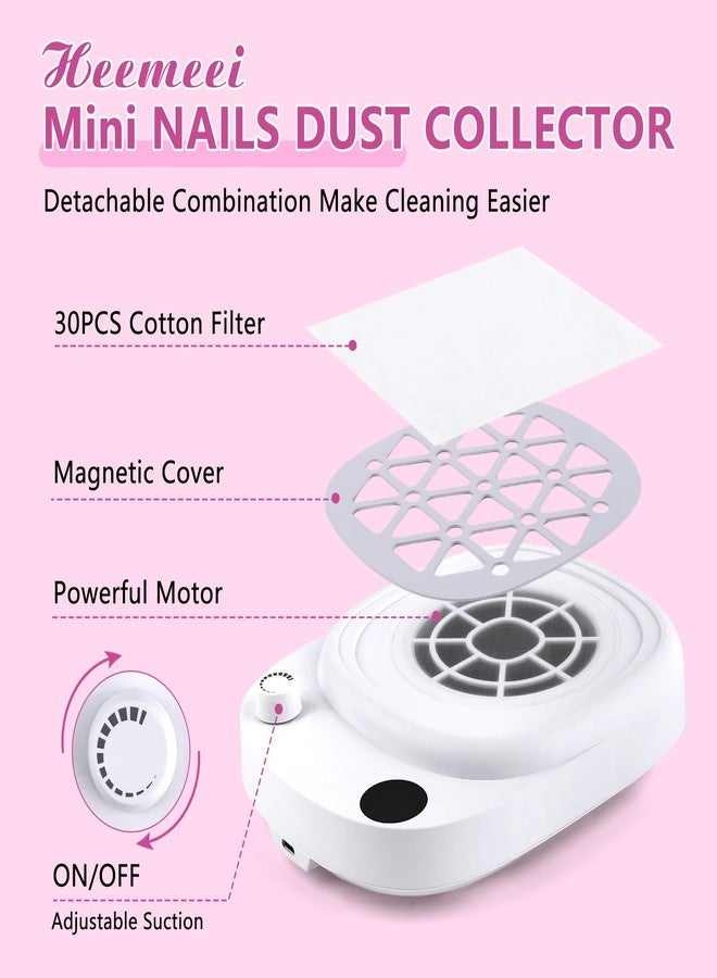 heemeei Nail Dust Collector, heemeei Protable 10 Speeds Dust Collector Nail Tech with 30 Pcs Disposable Filter Papers, 6000RPM Powerful Lightweight Nail Vacuum for Beginner Acrylic Nail Manicure Home Salon - Image 5