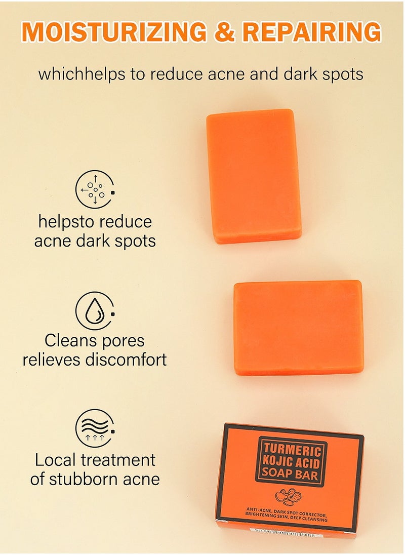 MOOYAM - Koji Acid Soap for Dark Spots Turmeric Soap for Face and Body Kojic Acid Soap Skin Brightening Tumeric Soap for Acne Dark Spots Hand Soap Bar Acne Curcuma Soap for Blemishes Pimples Face Wash，2 Bars/Box (Packaging May Vary) - Image 1