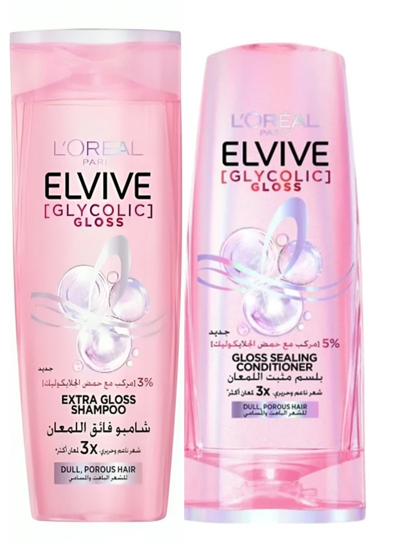 L'OREAL PARIS Loreal Paris Elvive Glycolic Gloss  Conditioner For Dull ,Porous Hair- 360 Ml+ Loreal Paris Elvive Glycolic Gloss Shampoo For Dull ,Porous Hair- 400M