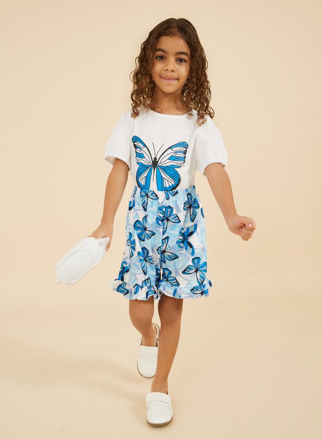 Styli Graphic Print T-Shirt and Ruffle Trim Shorts Set  - Image 2