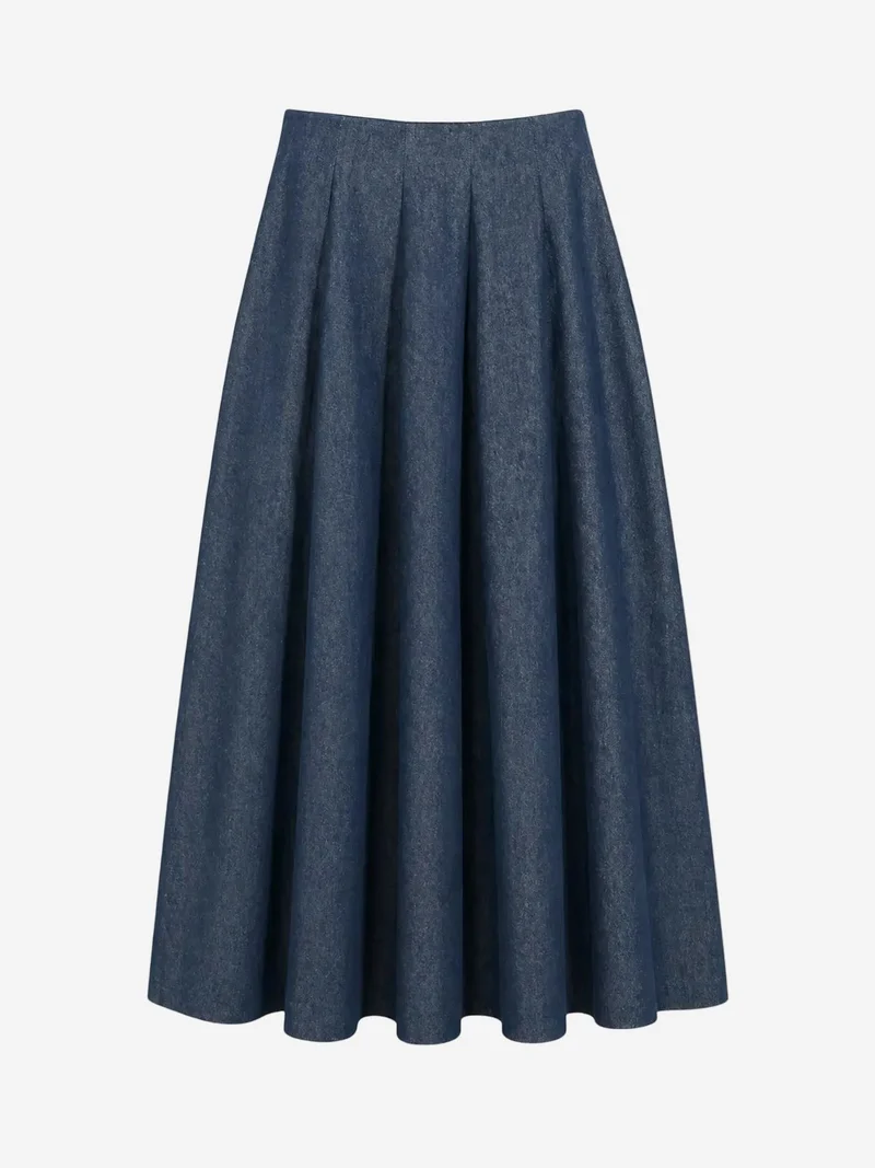 MixRay MIXRAY High Waist A-Line Midi Denim Skirt