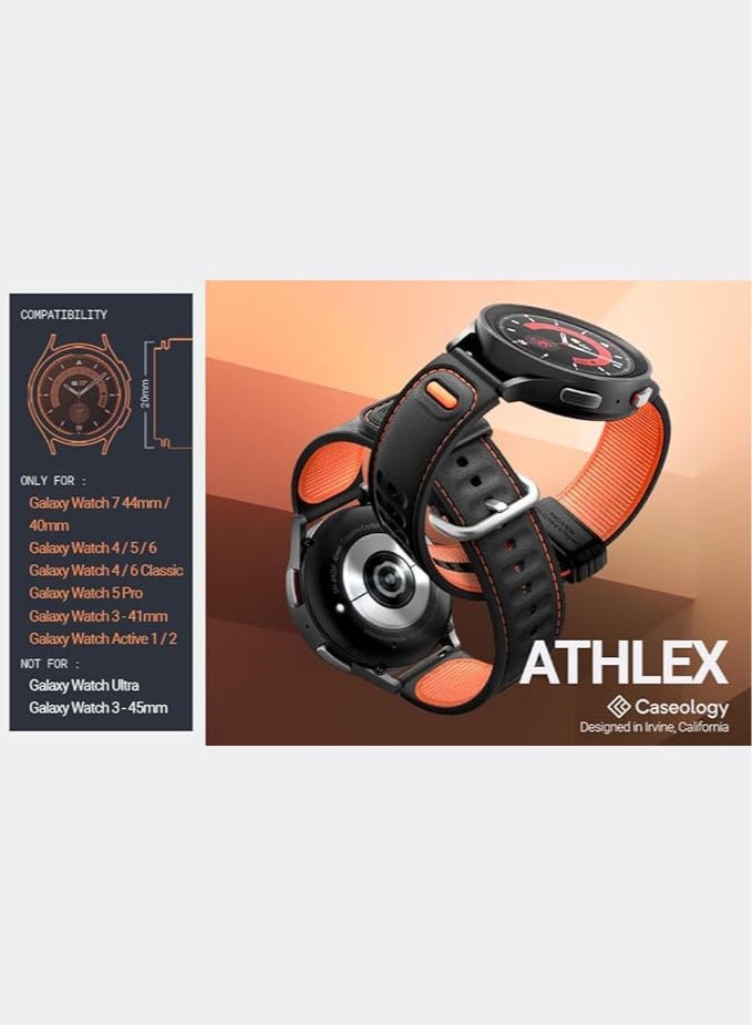 Caseology حزام أثليكس الهجين القابل للتنفس لساعات سامسونج جالاكسي ووتش 7 40 مم 44 مم / ووتش 6 كلاسيك 47 مم 43 مم / 5 برو 45 مم 6/5/4 44 40 مم، سيليكون، حزام ساعة وسادة نايلون - برتقالي نشط - Image 2