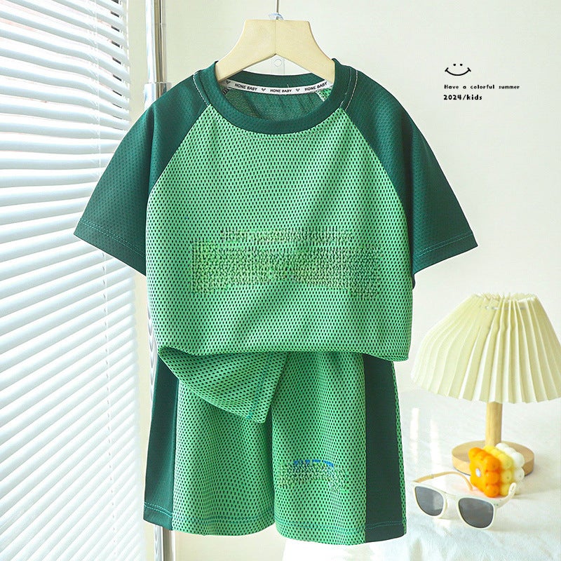 Generic Kids Summer Basketball Jersey Shorts Set Green