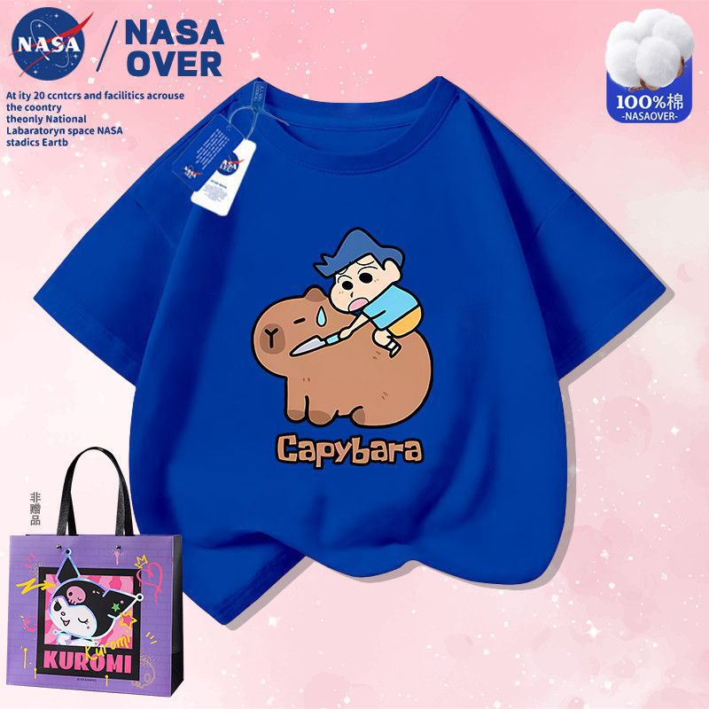 Nasa Joint Cute Nini Middle And Big Kids Casual Wear Cartoon Kapibala Cotton Printed Short-Sleeved Super Cute T-Shirt - Image 1