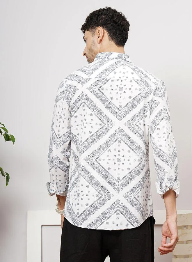 ذا انديان كراج كو Men Regular Fit Paisley Printed Full Sleeves Cutaway Collar Casual Shirt