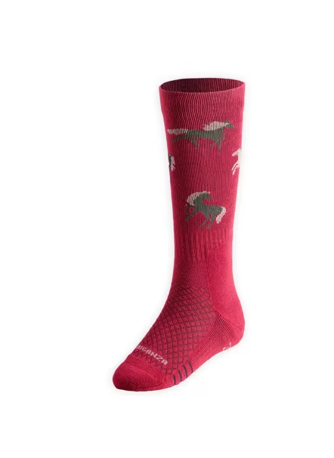FOUGANZA Kids' Riding Socks SKS 500 - Navy/Pink Pony Print  - Image 2