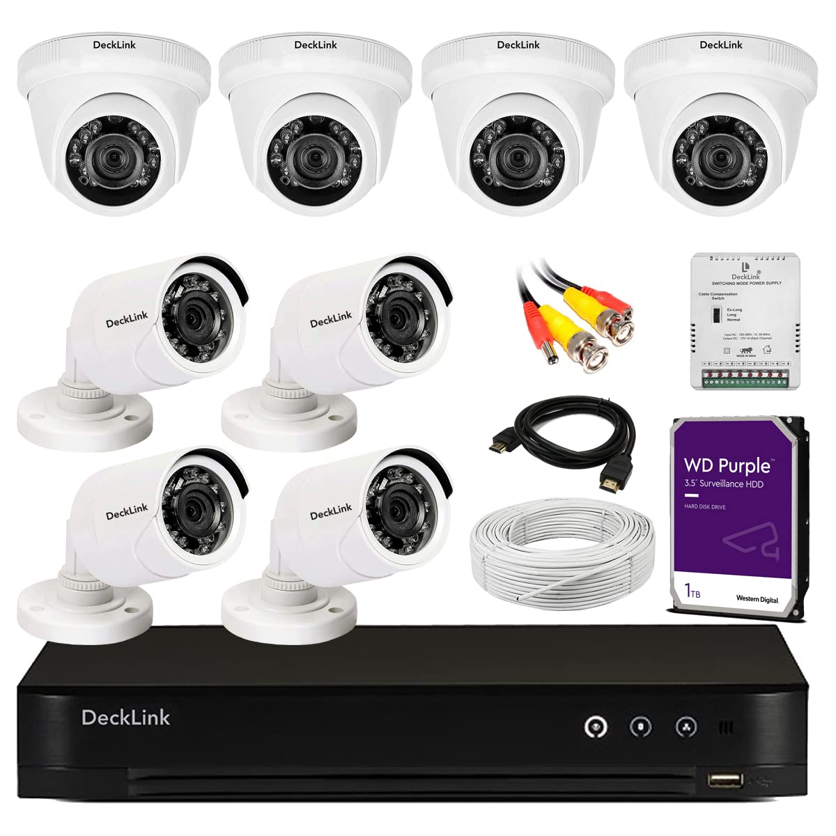 decklink Decklink 2 Cctv Camera Full Set 4 Dome + 4 Bullet 8ch Dvr Full Hd + Hardisk 1000GB ZC7309F624FC44D7B7F12Z