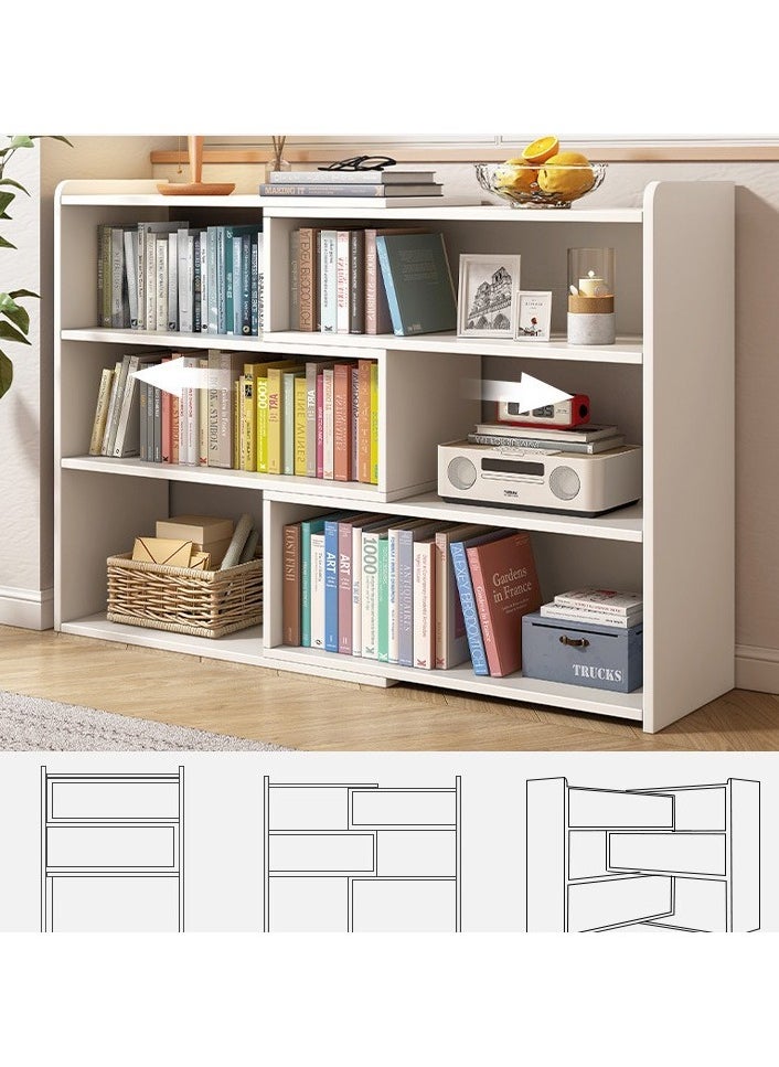 CityRiya-Long White Bookcase, Retractable Bookshelf, Storage Cabinet Extendable Length 60-110cm, Office Supplies Storage Cabinet, Kitchen Sideboard Cabinet Cupboard, Home Kitchen Office Display Storage Rack  - Image 4