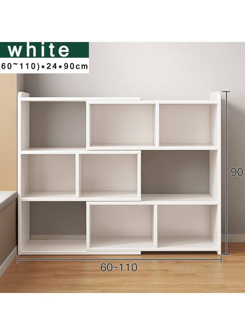 CityRiya-Long White Bookcase, Retractable Bookshelf, Storage Cabinet Extendable Length 60-110cm, Office Supplies Storage Cabinet, Kitchen Sideboard Cabinet Cupboard, Home Kitchen Office Display Storage Rack  - Image 5