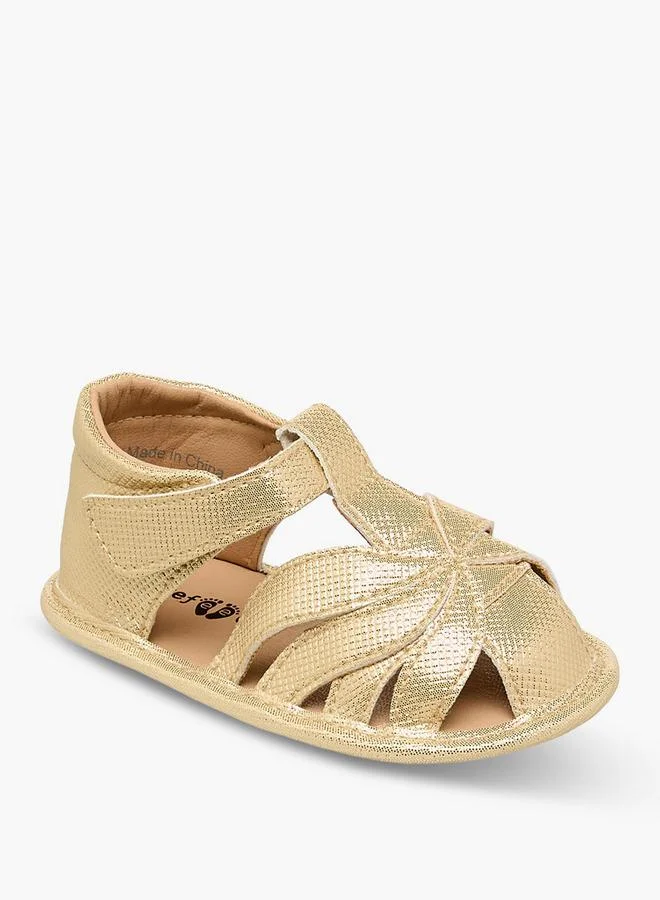 Barefeet Sandels With Hook & Loop Closure, Metallic Design