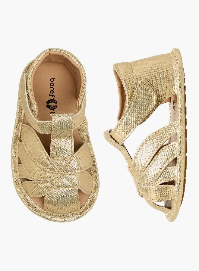 Barefeet Sandels With Hook & Loop Closure, Metallic Design
