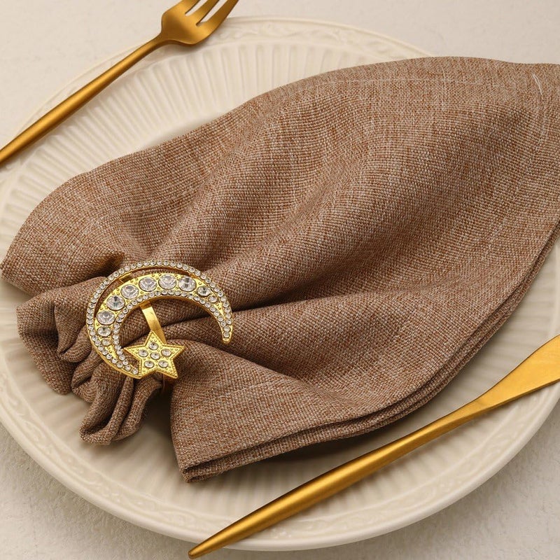6 Pcs Ramadan Napkin Rings, Eid Mubarak Napkin Holder, Rhinestone Moon Star Metal Napkin Rings for Islamic Muslim Ramadan Decoration - Image 3