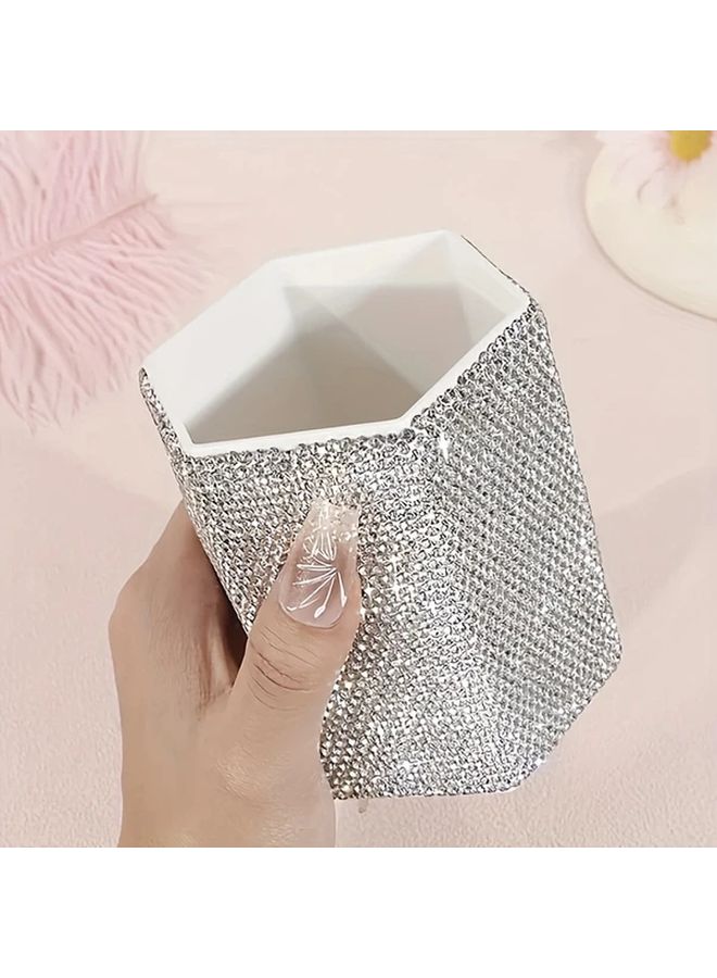 Black White Rhinestone Hexagonal Storage Box Portable Desktop Organizer - Image 2