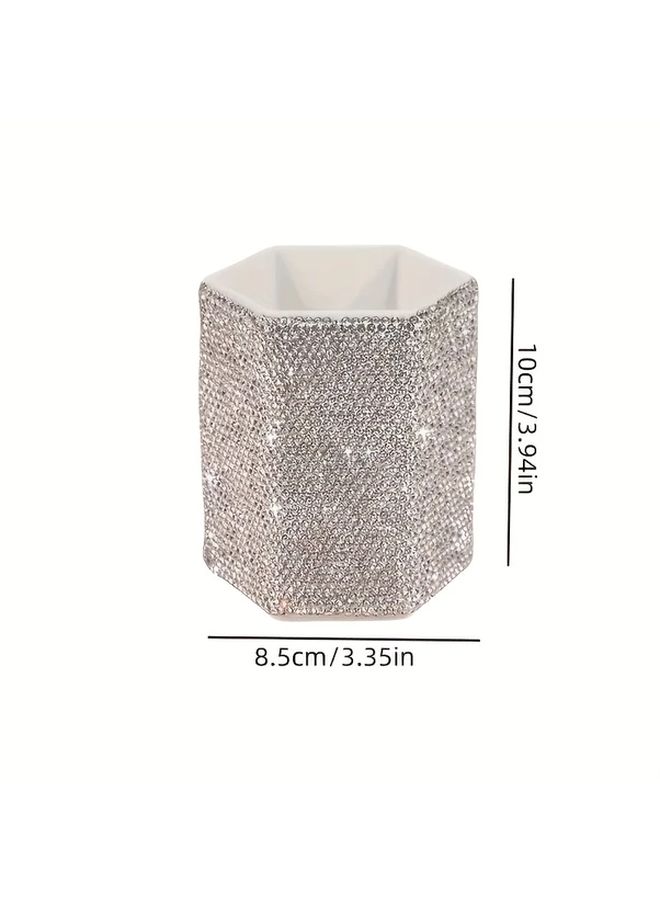 Black White Rhinestone Hexagonal Storage Box Portable Desktop Organizer - Image 3