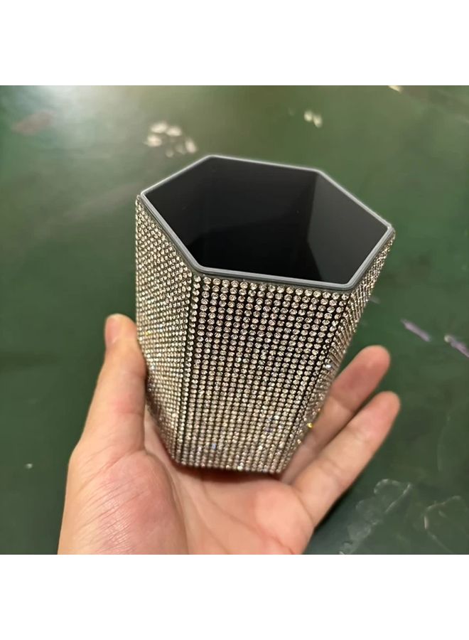 Black White Rhinestone Hexagonal Storage Box Portable Desktop Organizer - Image 5