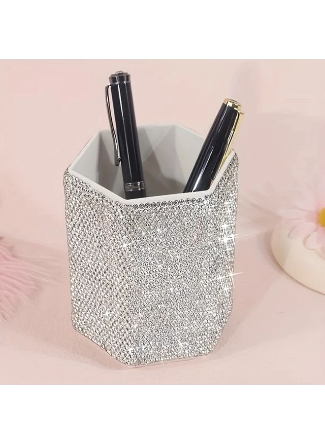 Black White Rhinestone Hexagonal Storage Box Portable Desktop Organizer - Image 1
