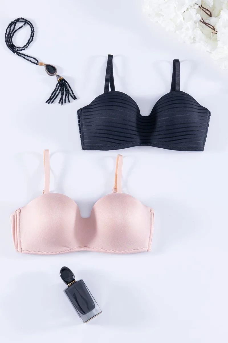 فور يو لانجري 2-Piece Full Cup Black and Nude Strapless Bra Set